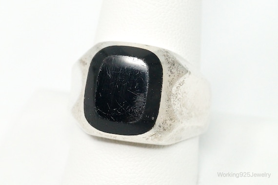 Vintage Mexico Black Onyx Sterling Silver Ring - … - image 2