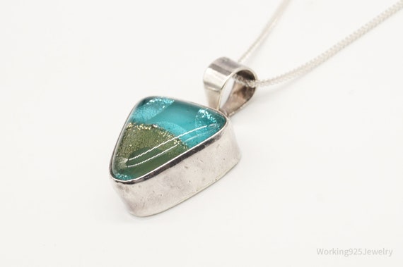 Vintage Dichroic Glass Sterling Silver Necklace - image 6