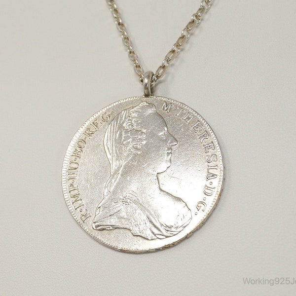 Antique 1780 M. Theresia Austrian Silver Thaler Coin Necklace