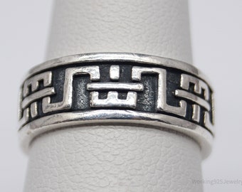 925 Sterling Silver Vintage Mexico Tribal Symbol Oxidized Band
