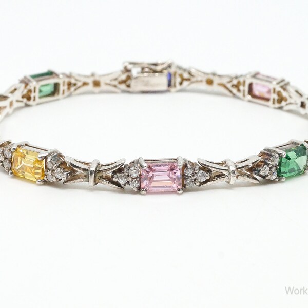 Vintage Multi Gem Sterling Silver Tennis Bracelet
