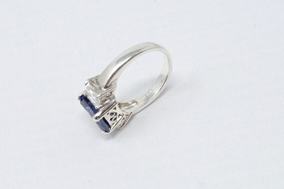 Vintage Lab Sapphire & CZ Accented Ring Sterling … - image 8