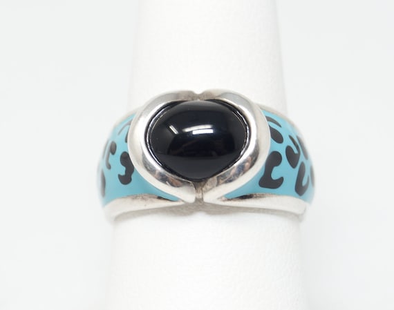 Vintage Onyx Robins Egg Blue & Black Enamel Cheet… - image 1