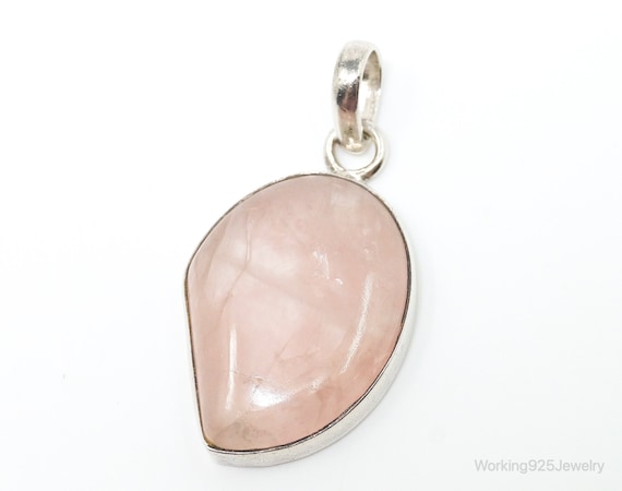 Large Vintage Rose Quartz Sterling Silver Necklace Pendant - Etsy