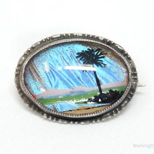 Vtg England Thomas Mott Butterfly Wing Hand-Painted Sterling Silver Brooch Pin