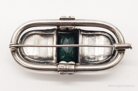 Vintage Green Stone Modernist Sterling Silver Bro… - image 5