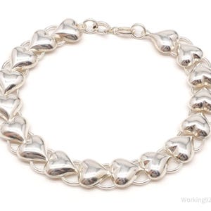 Vintage sterlingzilveren armband met gezwollen hartjes 7,25&quot;