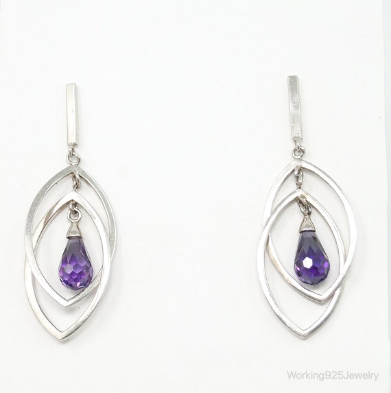 Vintage Amethyst Dangle Sterling Silver Earrings - image 2