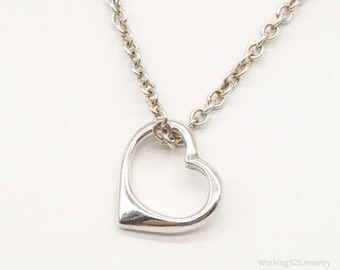 Vintage Open Heart Sterling Silver Chain Necklace