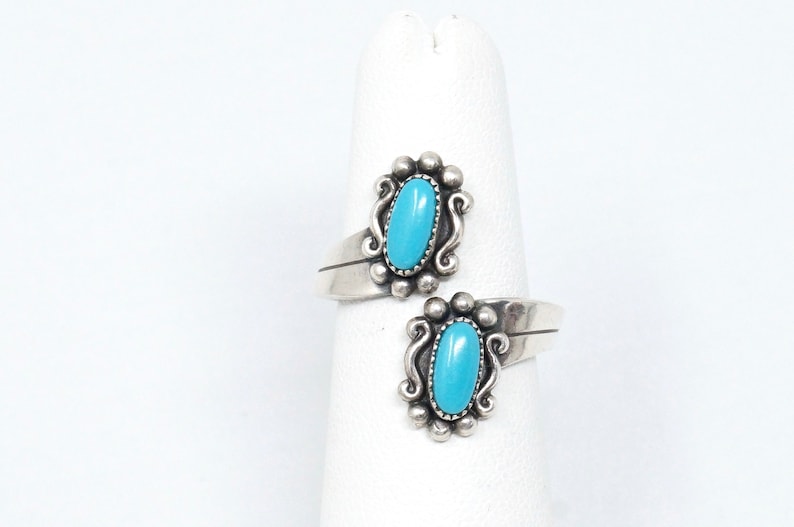Size 5.75-788575701 Wonderful Vintage Native Style Blue Turquoise Southwestern Sterling Silver Wrap Adjustable Ring