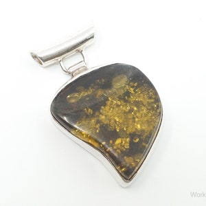 Large Vintage Amber Modernist Sterling Silver Necklace Pendant image 10