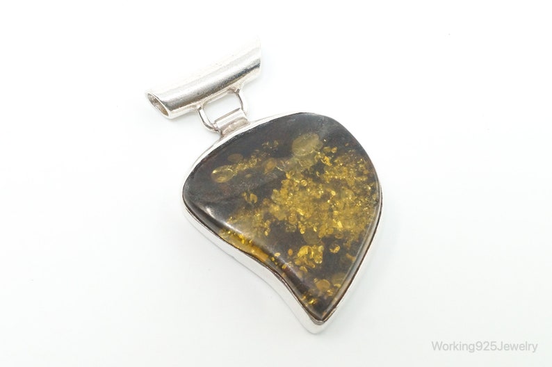 Large Vintage Amber Modernist Sterling Silver Necklace Pendant image 10