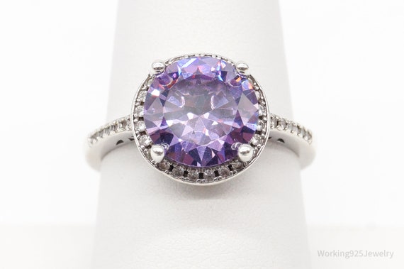 Vintage Amethyst Cubic Zirconia Sterling Silver R… - image 2