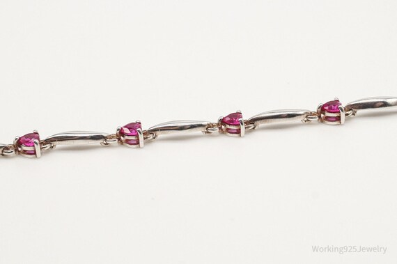 Vintage Ruby Hearts Sterling Silver Bracelet - image 5