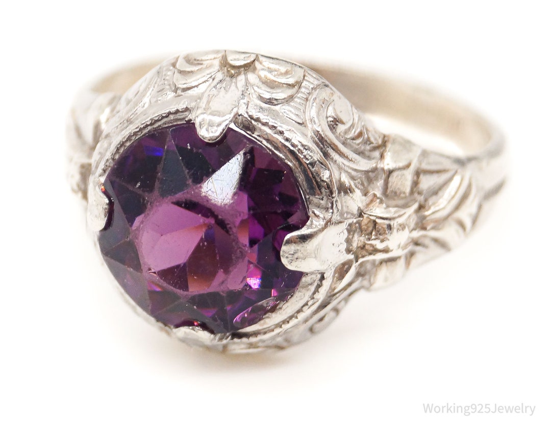 Antique Uncas Purple Glass Stone Sterling Silver Ring Size 6 Etsy