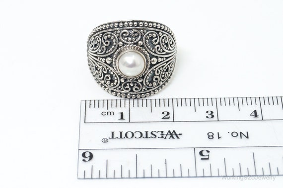 Vintage Bali Style Pearl Sterling Silver Ring - S… - image 7