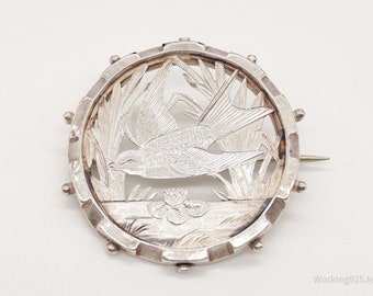 Antique Bird Standard Silver Sweetheart Love Pin Brooch