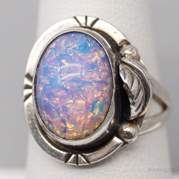 Vintage Mexico Faux Opal Sterling Silver Ring - Size 7.5