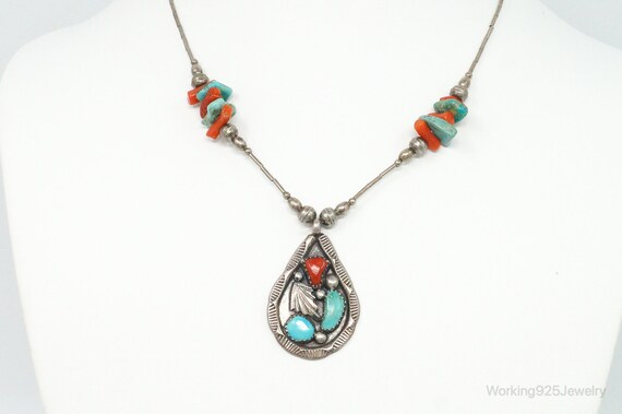 Vintage Native American Zuni Turquoise Coral Ster… - image 2