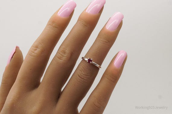 Vintage Ruby Silver Ring - Size 4 - image 6