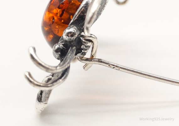 Vintage Amber Scorpion Sterling Silver Brooch Pin - image 6