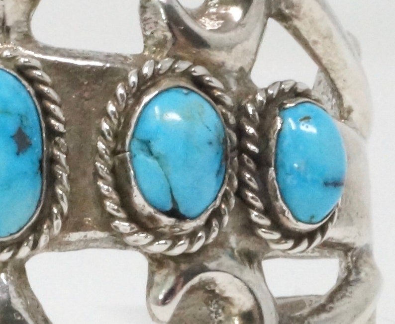 Vintage Native American Sand Cast Handmade Sterling Silver Turquoise Cuff Bracelet 699012076