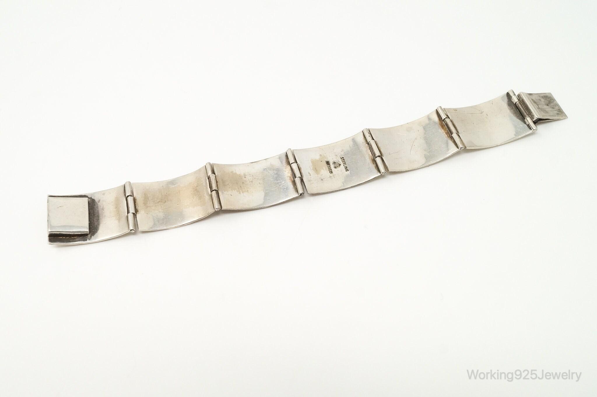 Vintage Mexico Aztec Pictures Sterling Silver Panel Bracelet