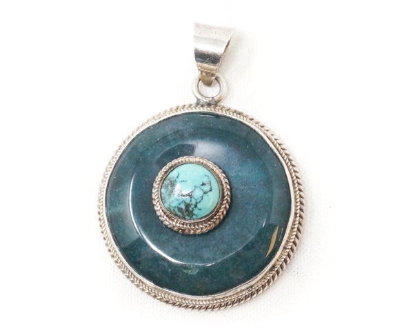 Vintage Southwest Style Turquoise Sterling Silver… - image 1