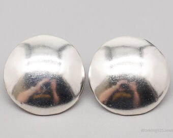 Vintage Large Puffy Disk Sterling Silver Earrings