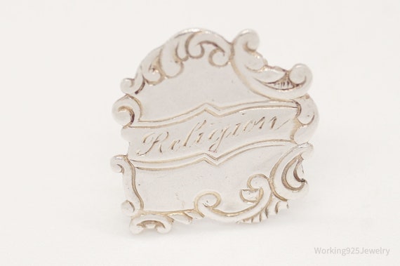 Antique "Religion" Silver Brooch Pin - image 8