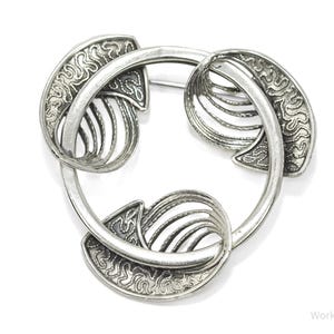 Large Vintage Designer BEAU Modernist Style Sterling Silver Brooch Pin