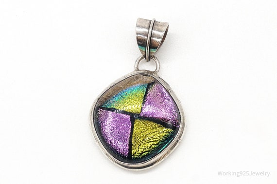 Vintage Large Dichroic Glass Sterling Silver Neck… - image 1