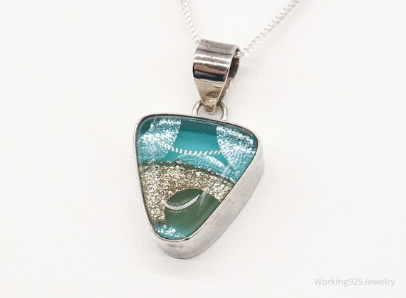 Vintage Dichroic Glass Sterling Silver Necklace - image 1
