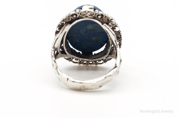 Antique Deep Blue Gemstone Sterling Silver Ring S… - image 5