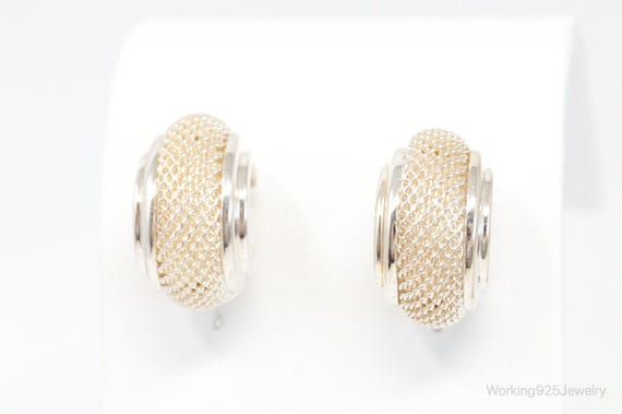 Designer Espo Sig Mesh Hoop Sterling Silver Earri… - image 2
