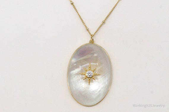 Cubic Zirconia Mother Of Pearl Gold Vermeil Sterl… - image 4