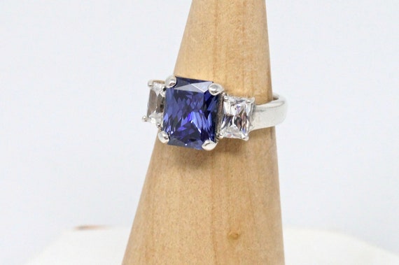 Vintage Lab Sapphire & CZ Accented Ring Sterling … - image 4