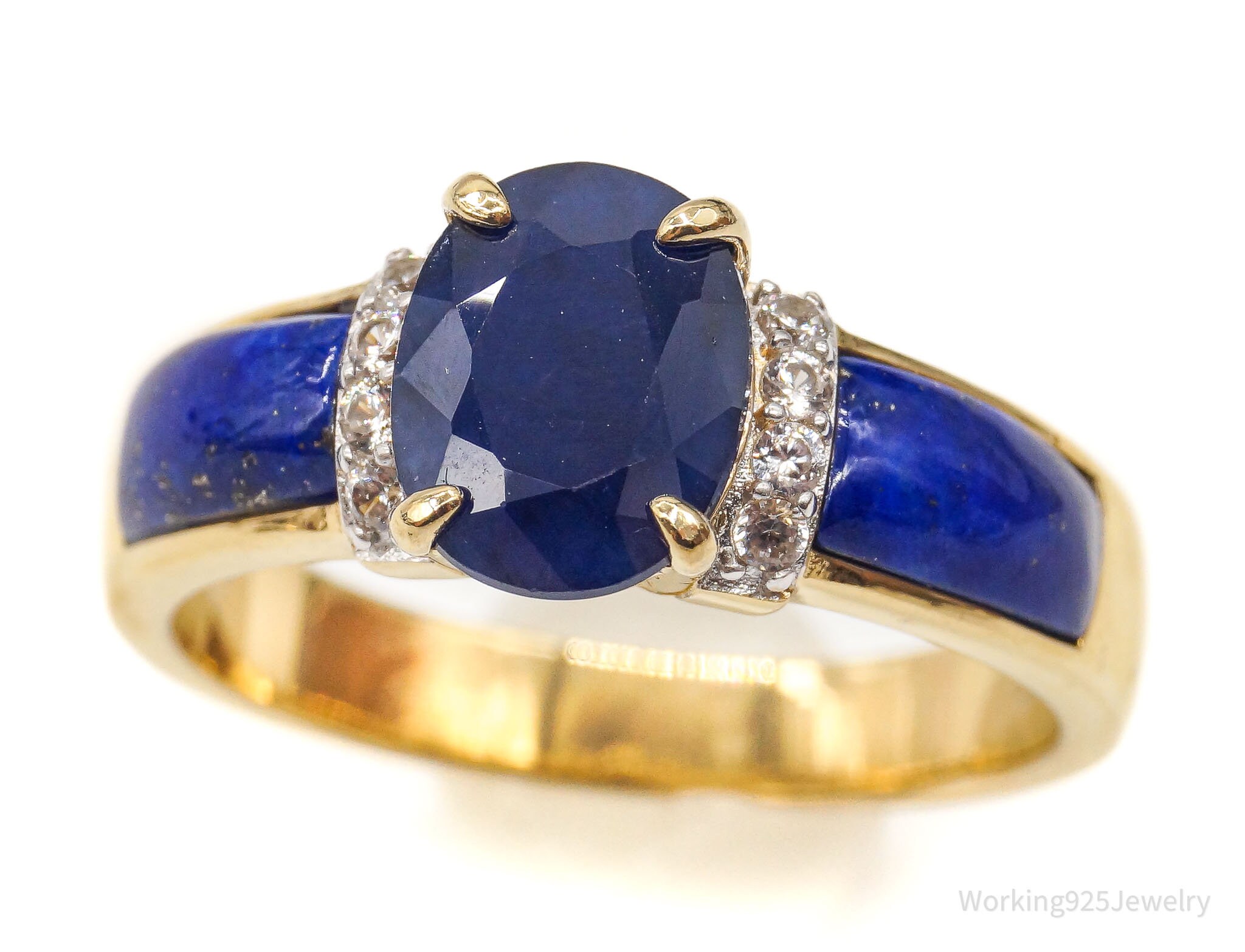 BBJ Sapphire Lapis Lazuli CZ 18K Yellow Gold Over Sterling Silver