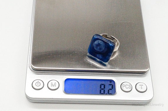 Vintage Blue Glass Sterling Silver Ring - Size 7.… - image 10