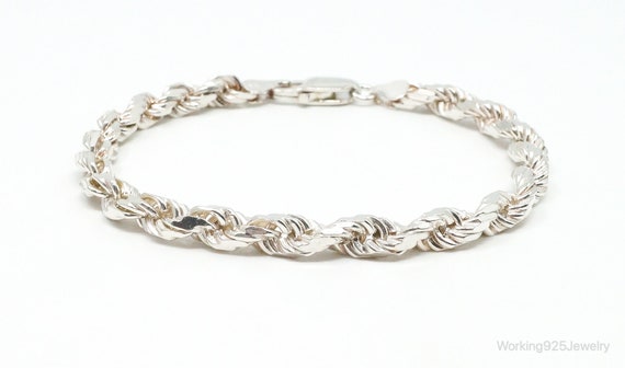 Vintage Italian Rope Chain Sterling Silver Bracel… - image 1