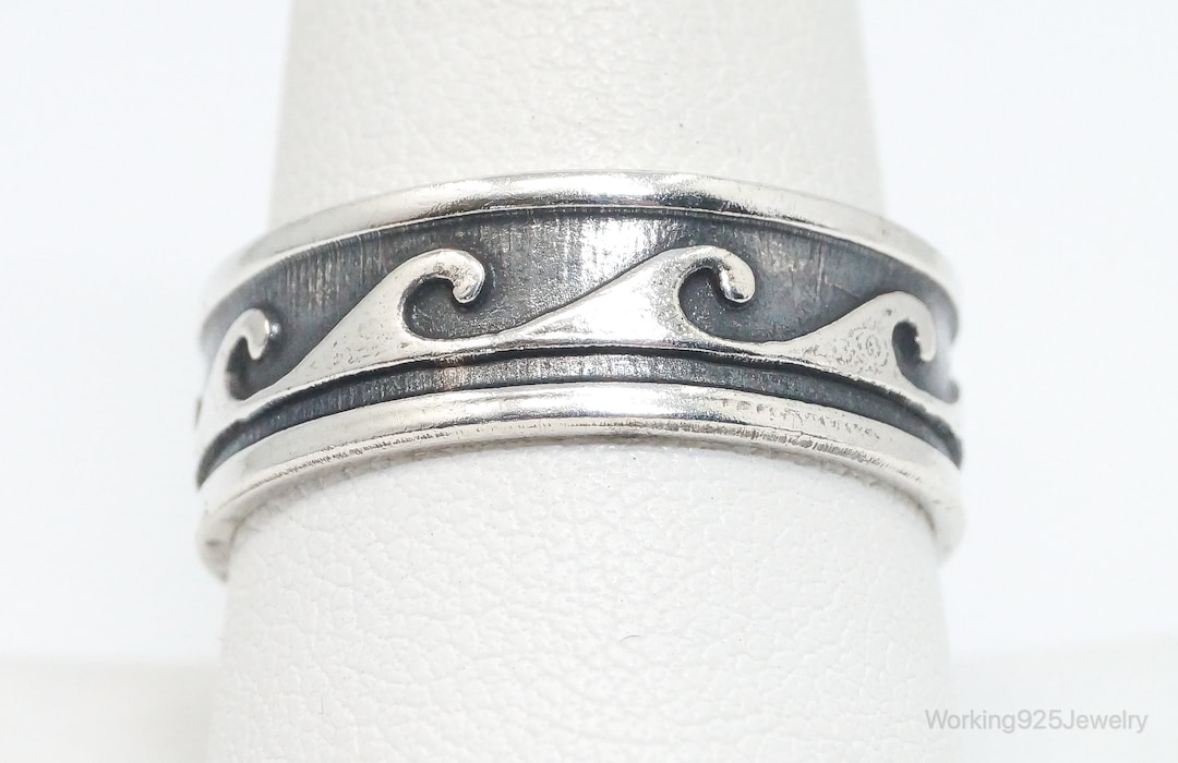 Vintage Wave Scroll Oxidized Design Sterling Silver Band Ring Size 10 - Etsy Vintage Wave Scroll Oxidized Design Sterling Silver Band Ring Size 10 - Etsy