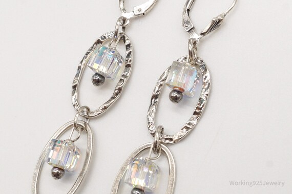 Long Vintage Crystal Sterling Silver Earrings - image 7