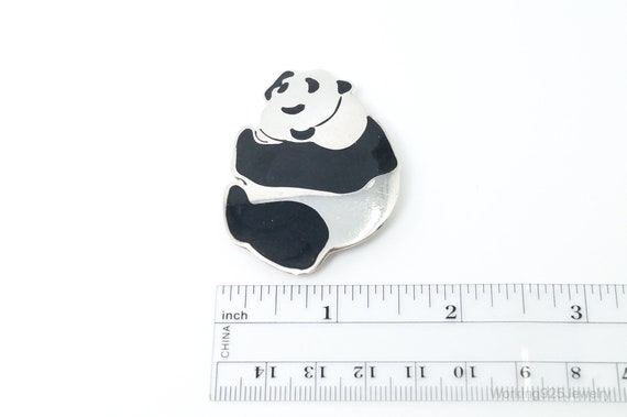 Large Vintage Mexico Enamel Panda Sterling Silver… - image 9