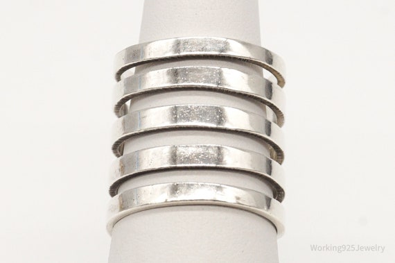 Vintage Long Modernist Sterling Silver Ring - Siz… - image 3