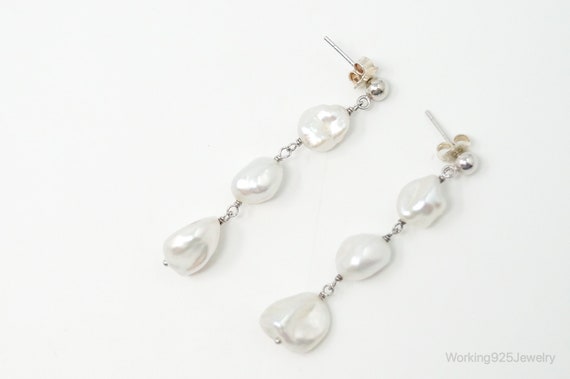 Vintage Pearl Dangle Sterling Silver Earrings - image 6