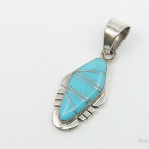 Vintage Native American L.A. Turquoise Inlay Sterling Silver Pendant image 5