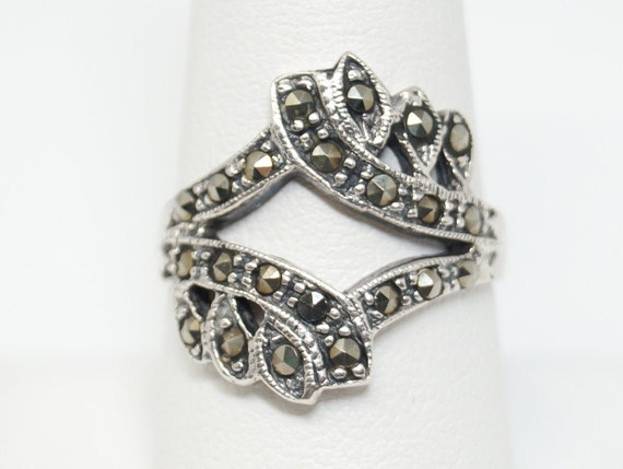 Vtg Art Deco Style Marcasite Ring Sterling Silver… - image 1