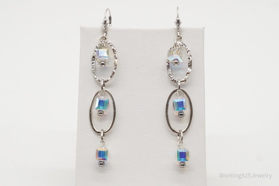 Long Vintage Crystal Sterling Silver Earrings - image 3