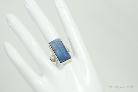 Vintage Large Rectangle Labradorite Sterling Silv… - image 9