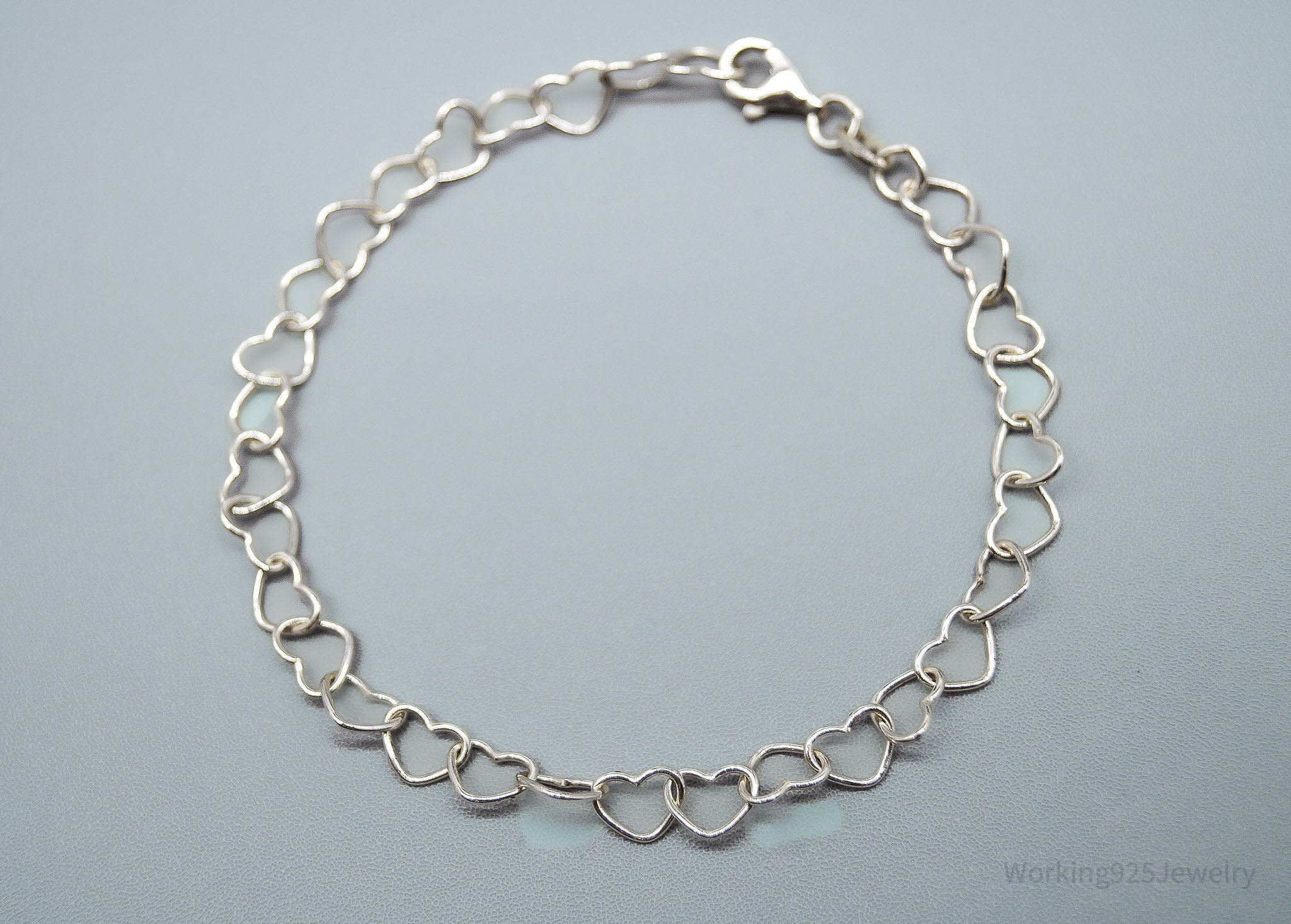 Vintage Italian Linked Hearts Sterling Silver Bracelet 7 3/8